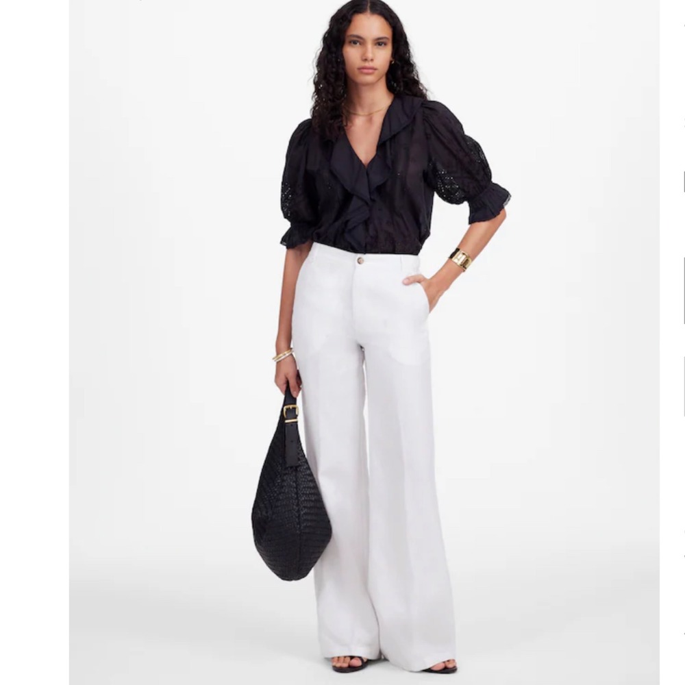 Madewell The Zoe Relaxed Wide Pant 100% Linen White 2 NEW Beach Chic Pants
